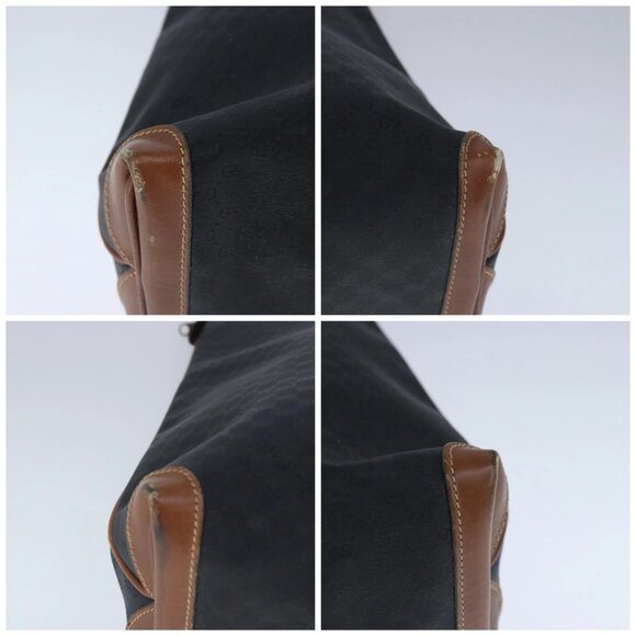 GUCCI Micro GG Canvas Hand Bag PVC Leather Black Brown Auth ep6684 - Picture 14 of 16